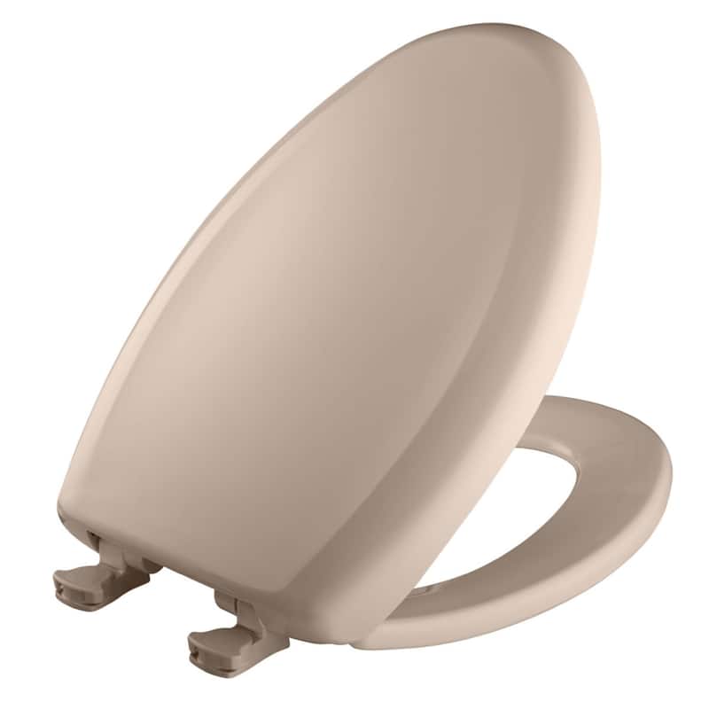Bemis Elongated Plastic Toilet Seat in Ice Grey with STA-TITE Seat Fastening System, EasyClean & Change Blush ( ) - Fawn Beige