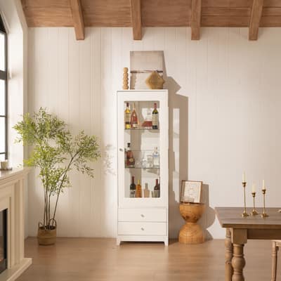 71IN Tall Display Cabinet with Single Upholstered Glass Door