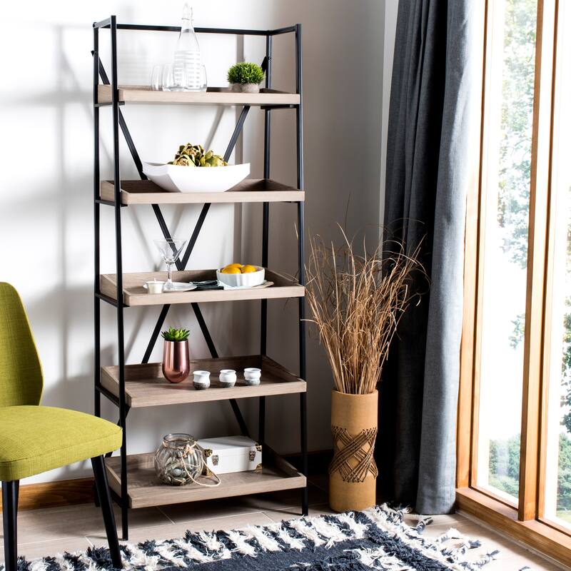 SAFAVIEH Sanzia Oak/ Black Etagere - 25' x 14' x 63' - 25Wx14Dx63H