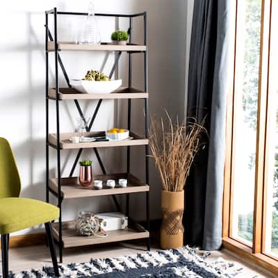 SAFAVIEH Sanzia Oak/ Black Etagere - 25' x 14' x 63' - 25Wx14Dx63H