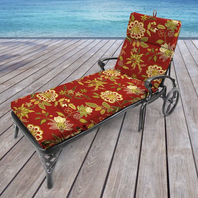 72" x 22" Red Floral Outdoor Chaise Lounge Cushion with Ties and Loop - 72'' L x 22'' W x 3.5'' H