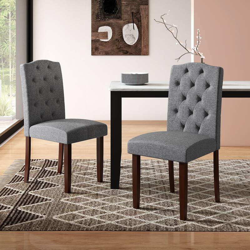 Gymax Wooden Dining Chair Set of 2 Button Tufted Fabric Upholstered - See Details
