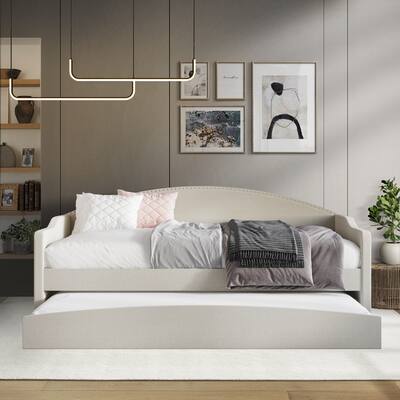 CraftPorch Mid-Century Linen Upholstered Twin Daybed with Trundle
