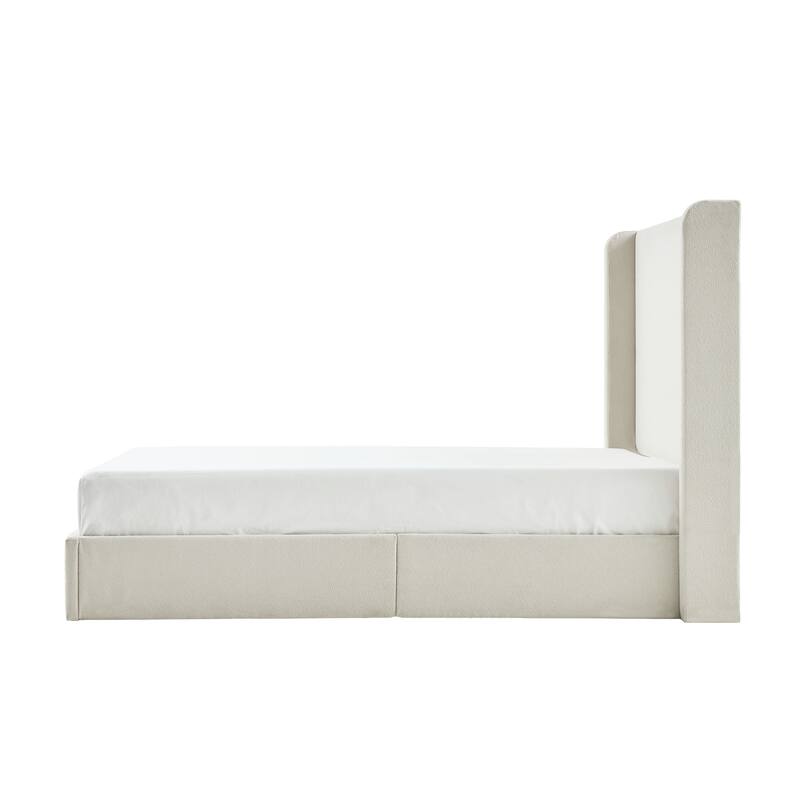 Upholstered Wingback Bed/ Upholstered Platform Bed Frame/ 52.3" High Headboard/ Simplicity/ No Box Spring Needed/ King