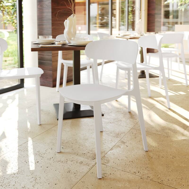 Commercial All-Weather Resin Stack Chair with Contoured Backrest-Set of 4 - 19"W x 19.5"D x 31"H