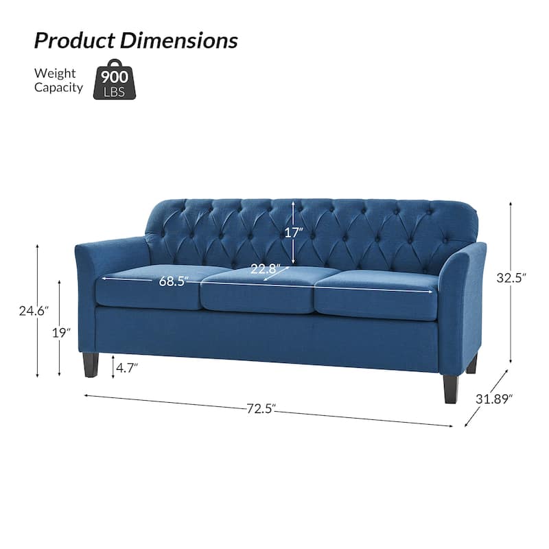 Evaristo Transitional 72.5"Wide Flared Arm Sofa with Removable Seat Cushion by HULALA HOME