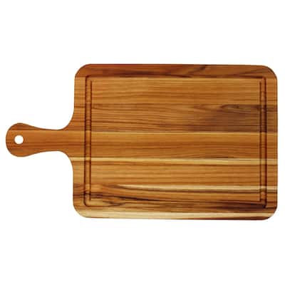 EcoDecors 17" x 10" Teak Cutting Board with Handle & Juice Groove, 100% FSC Certified Edge Grain Wood