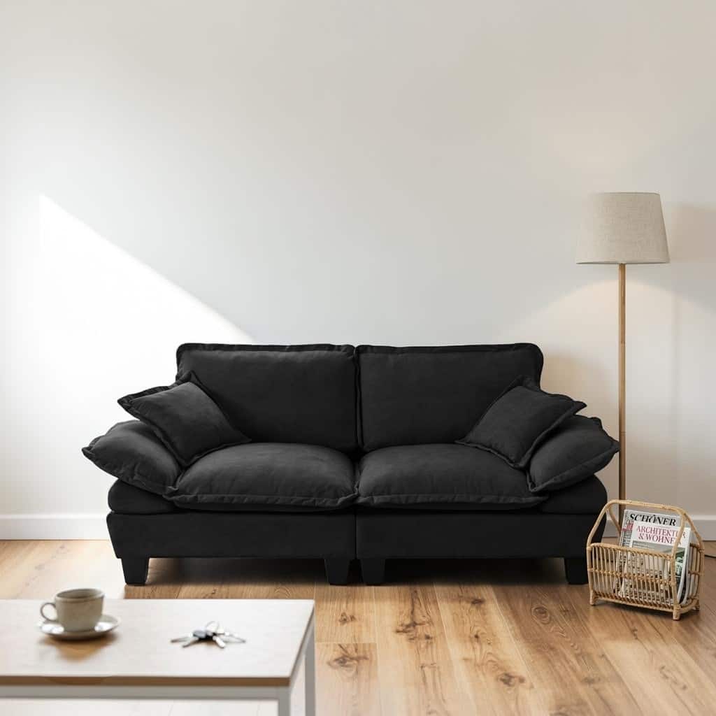 Chenille 2-Seater Modular Loveseat Sofa with Curved Armrests, Modern Cloud Couch for Apartments