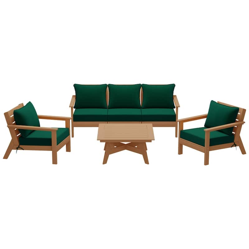 Birchwood All Weather HDPE Outdoor Patio Teak Deep Seating Conversation Set (6-Piece Set)