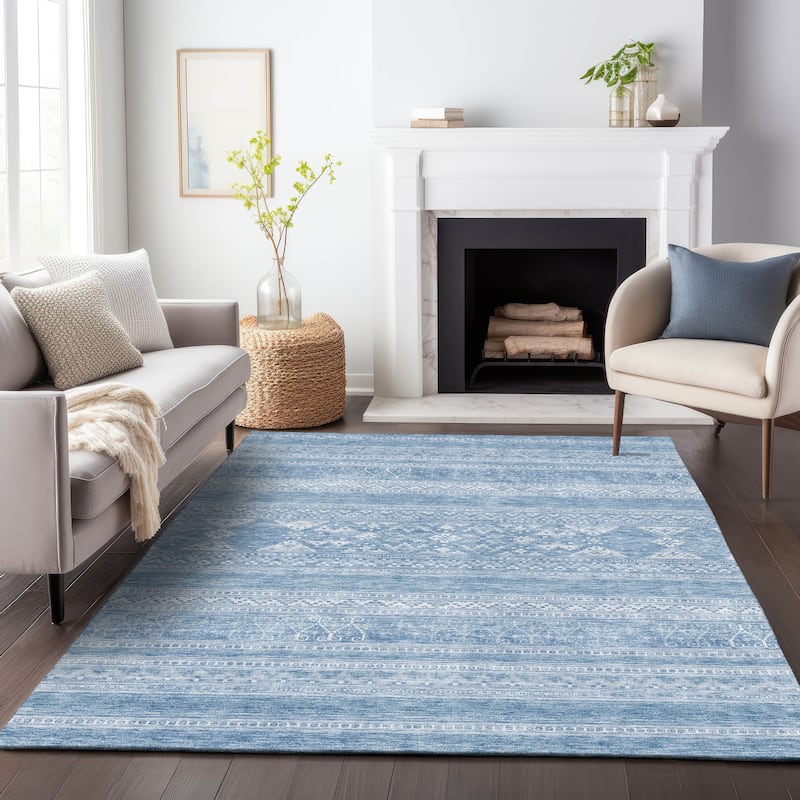 Premium Washable Super Soft Boho Stripe Mayfield Rug - Sky - 10' x 14' - Rectangle