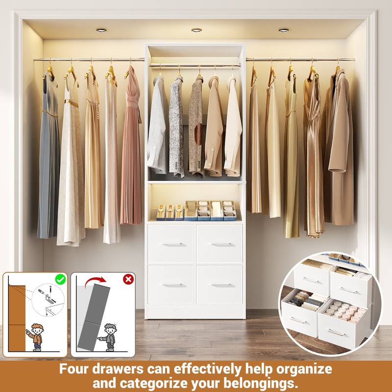 Rackcog 103'' Closet Organizer with 4 Cubes, Closet System with Fabric Drawers and 3 Hanging Rods