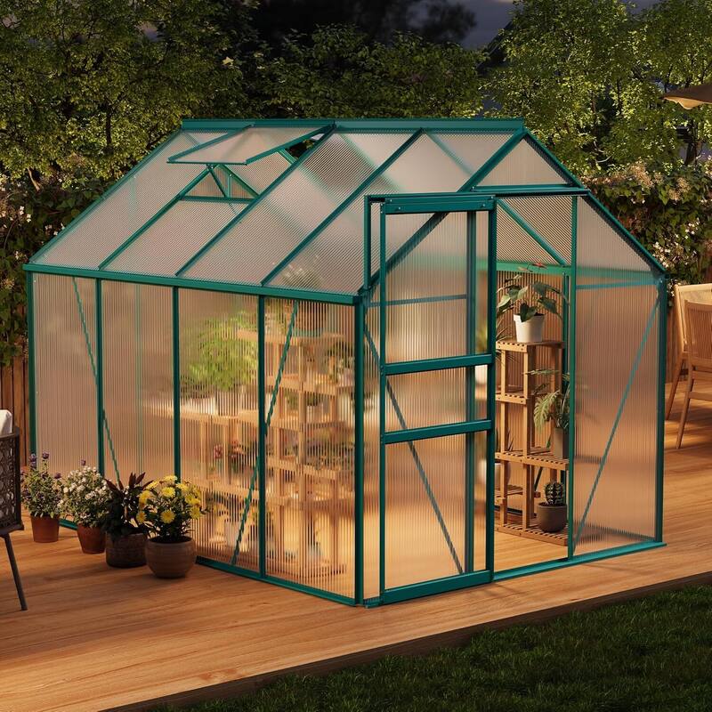 6 x 8 FT Winter Polycarbonate Greenhouse for Outdoors Gardening, Green
