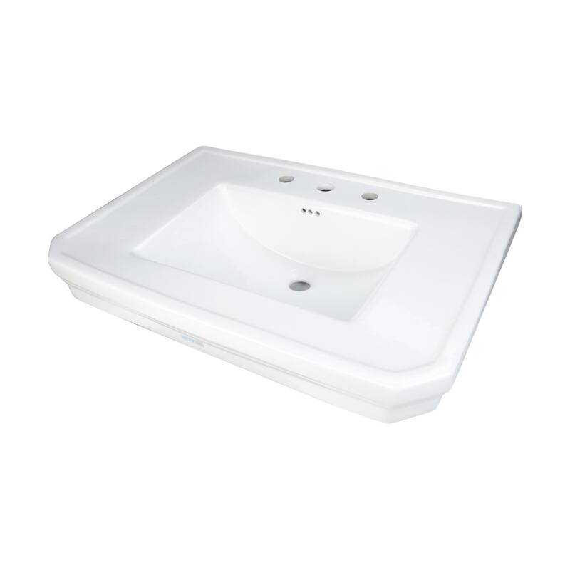 White Pedestal Sink Basin Replacement Part 30.38" W with Splashguard rim, Overflow and 8" Faucet Hole Renovators Supply
