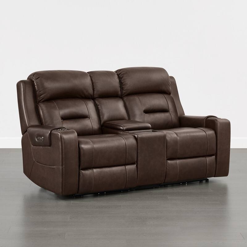 Spruce & Spring Genuine Leather Power Reclining Sofa with Wireless Charging