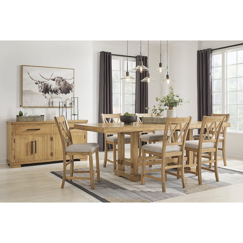 Signature Design by Ashley Havonplane Gray/Brown Counter Height Dining Table and 6 Bar stools - 42" W x 108" D x 36" H - Gray/Brown