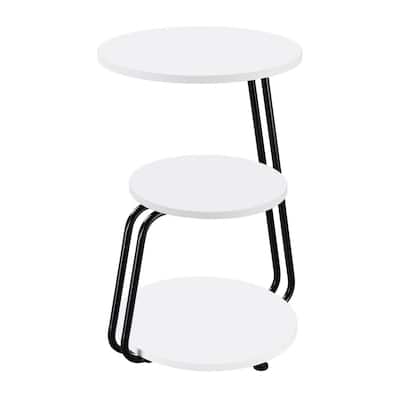 15.75 in. White and Black Round Wood End Table, Sturdy Build End Side Table for Living Rooms
