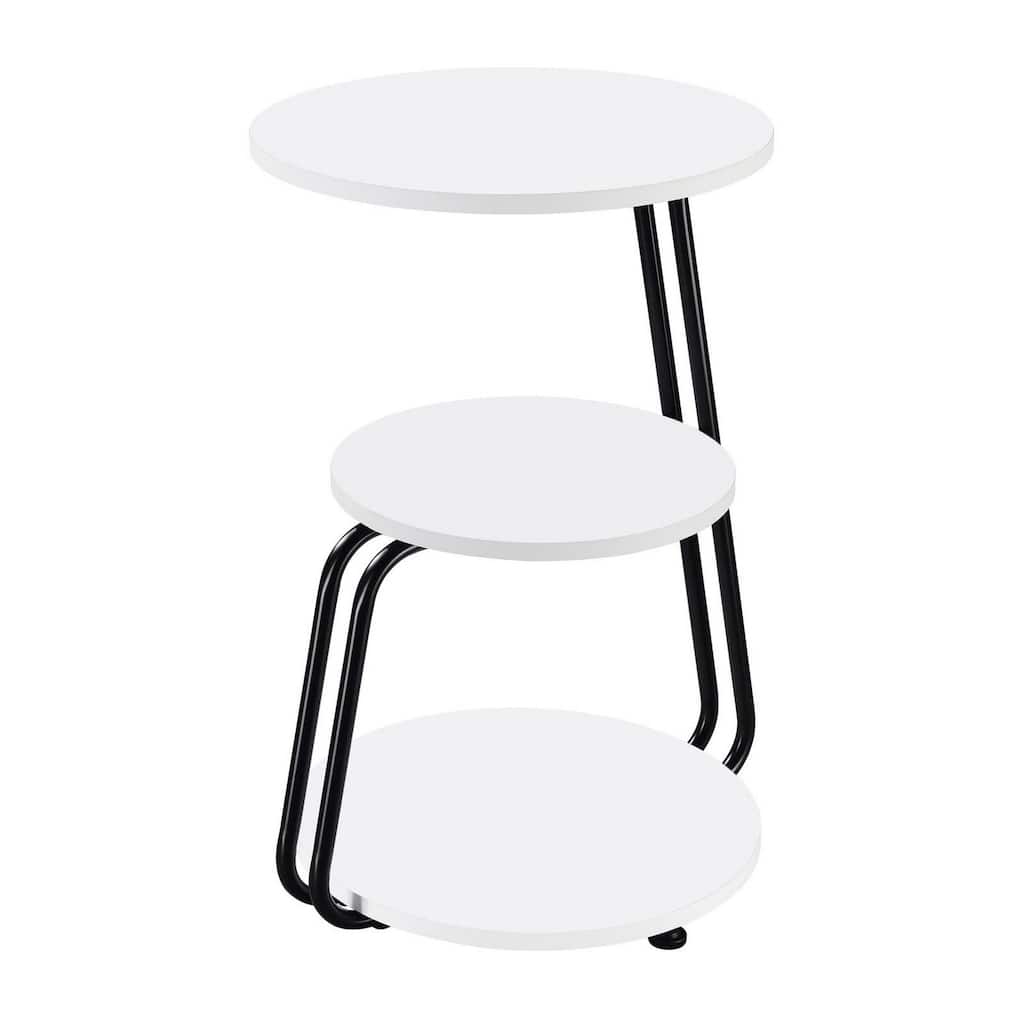 15.75 in. White and Black Round Wood End Table, Sturdy Build End Side Table for Living Rooms