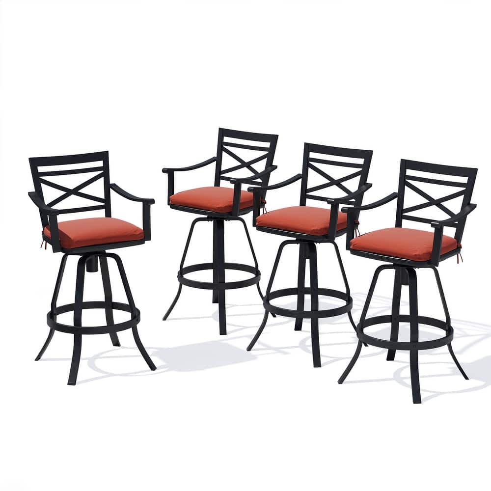 Outdoor Bar Stools Patio Cast Aluminum Swivel Barstools with Sunbrella Cushion