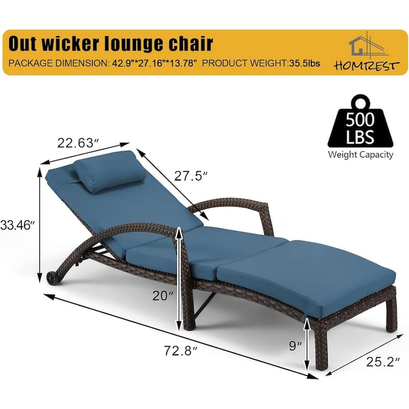 EROMMY Outdoor Patio Lounge Chair, Adjustable Recliner Outdoor Lounge Chairs, Multiple Colors Available