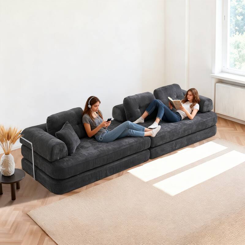Chenille Memory Foam Sleeper Couch Freely Assembled Sectional Sofa with Chaise and Movable Armrests for Freely Assembled