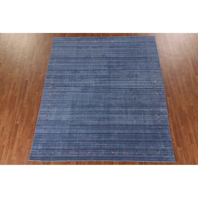 Blue Gabbeh Indian Area Rug Handmade Wool Carpet - 8'0"x 9'8"