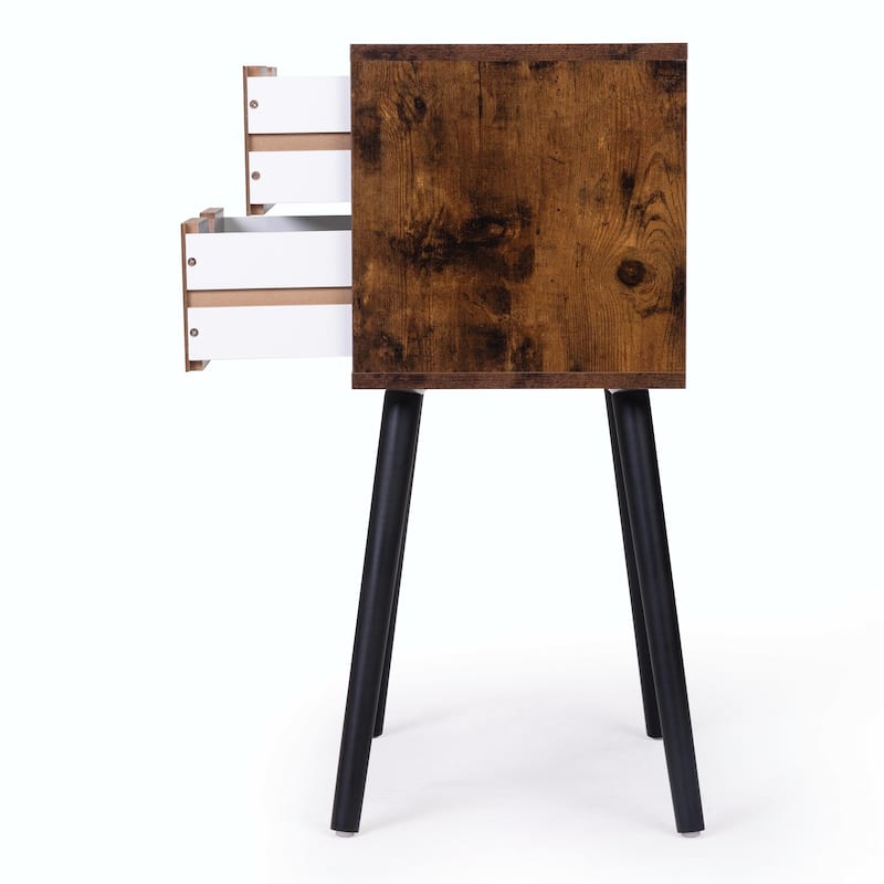 Nightstand with 2 Drawers, Solid Wood Legs, Bedside Table