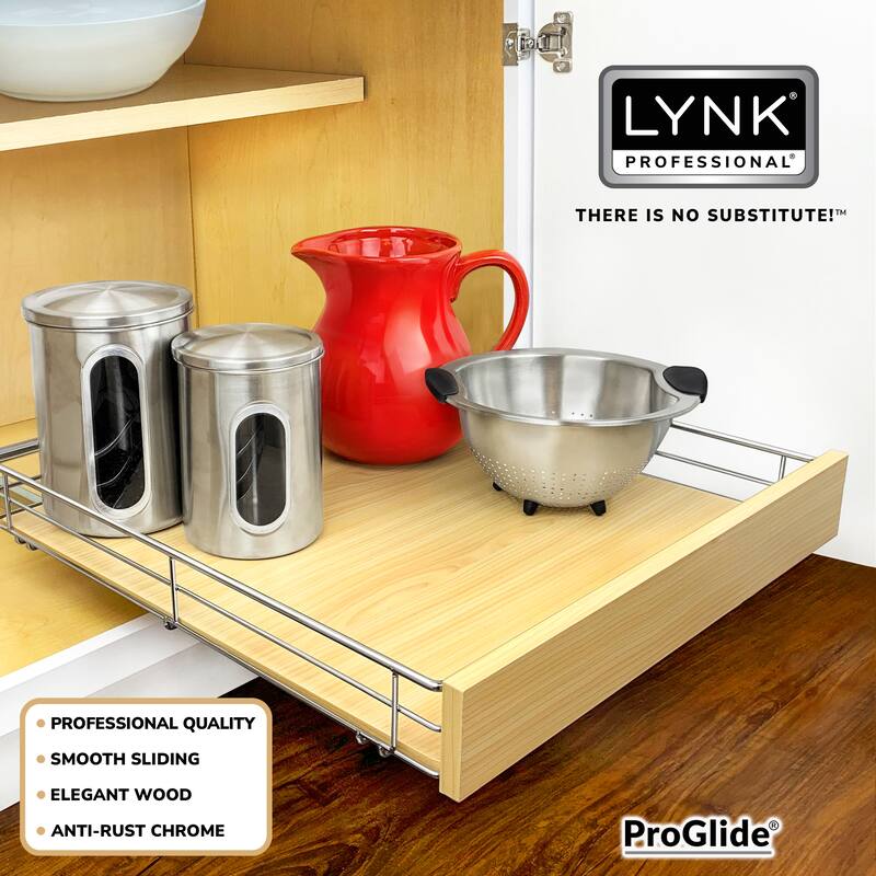 LYNK PROFESSIONAL® SELECT™ Pull Out Cabinet Organizer, 20" x 21" - Slide Out Drawers for Kitchen Cabinets, Wood Chrome