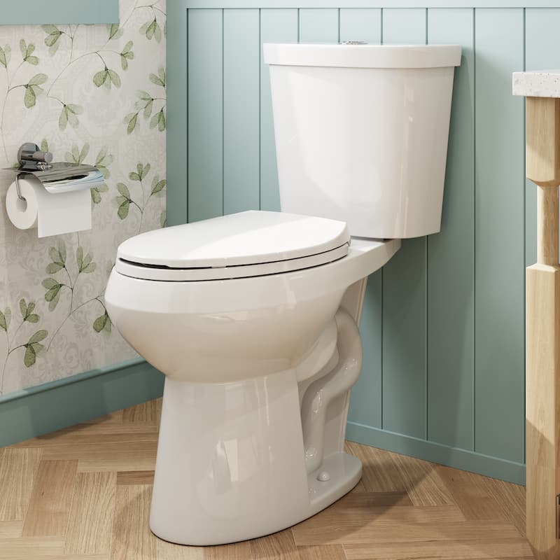 HOROW 19 Inch ADA Tall 2 Piece Dual Flush Elongated Toilet White 1.1/1.6 GPF Strong Flush Soft Close Seat - 19 Inch