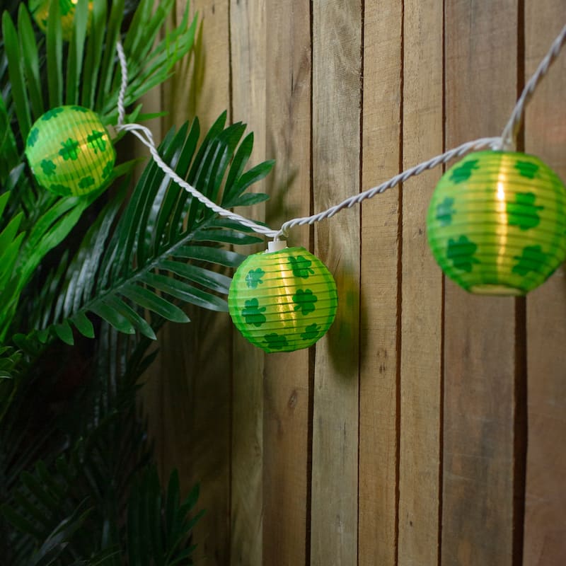 Shamrock St. Patrick's Day Paper Lantern Patio Lights - Green - 8.5' White Wire - 10ct