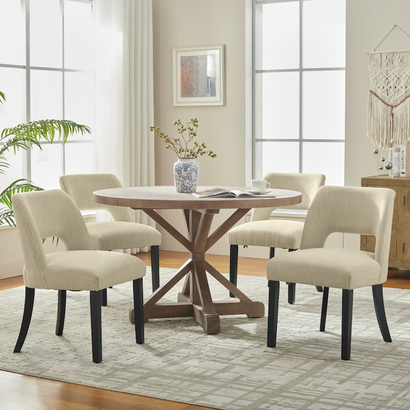 Set of 2/4/6 Modern Fabric Upholstered Dining Room Chair Kitchen Chairs with Wood legs - Set of 4 - Beige