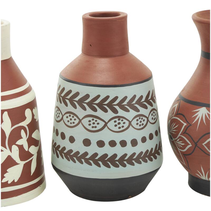 Ceramic Floral Decorative Vase with 3 Different Patterns and Shapes - Set of 3 Orange - Roche River Decor