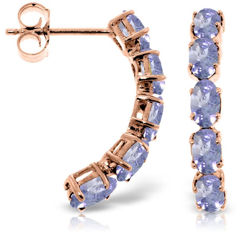 14K Solid Gold Elegant Gemstone Earrings with Natural Tanzanites - Rose
