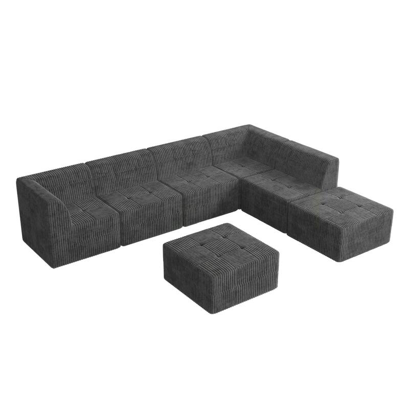 Roomfitters L-Shape Modular Sectional Sofa with Ottoman, Corduroy Sleeper Couch, Space-Saving Design for Living Room