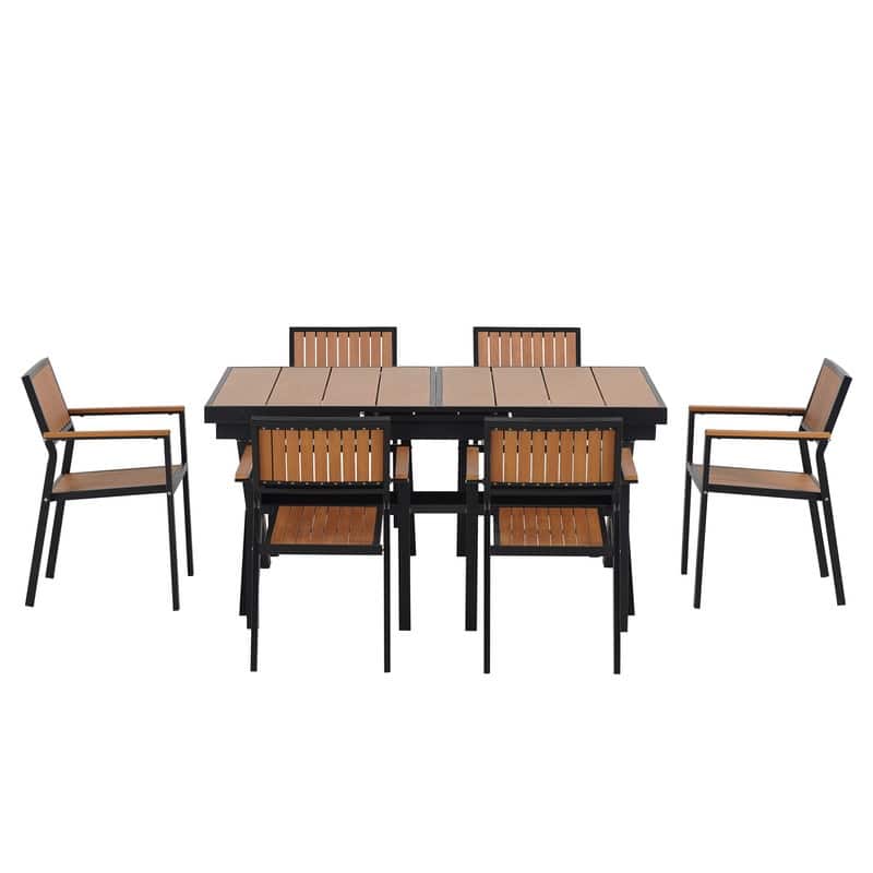 Expandable 6-Piece Outdoor Dining Set, Extending Table & Flexible Chairs