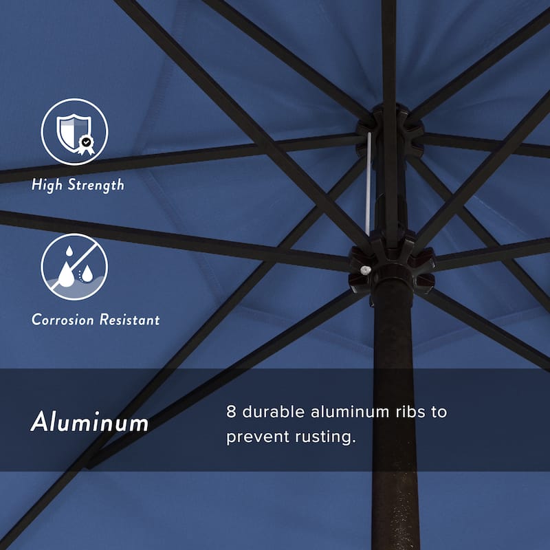 California Umbrella 7.5' Round Crank Lift Auto Tilt 8 Rib Aluminum Patio Umbrella, Bronze Finish, Olefin Royal Blue Fabric