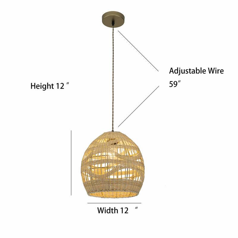 Nala1-Light Rattan Dome Pendant, Coastal Boho - Handwoven - 12" Wide
