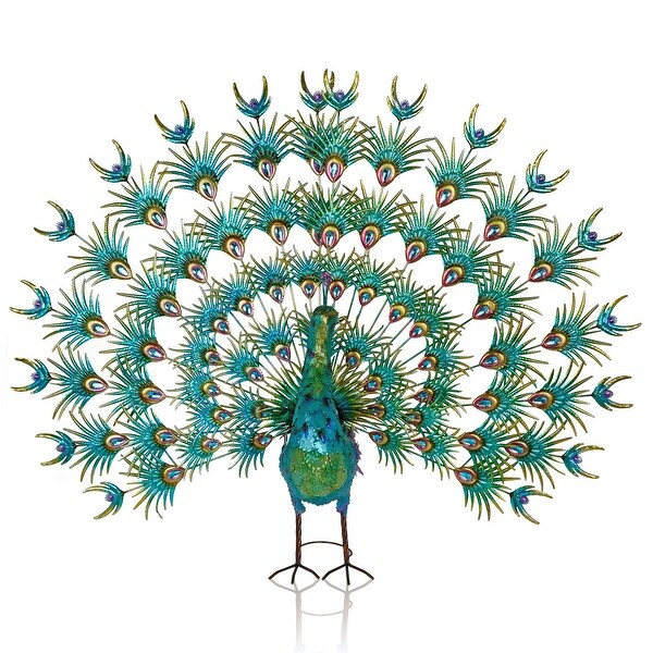 Jumbo Size Green and Blue Majestic Tail Open Peacock Decor - Bed