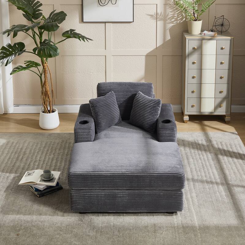 Corduroy Upholstered Chaise Lounge Sofa,Magazine bag,Detachable Cushions Deep Seat for Living Room Office