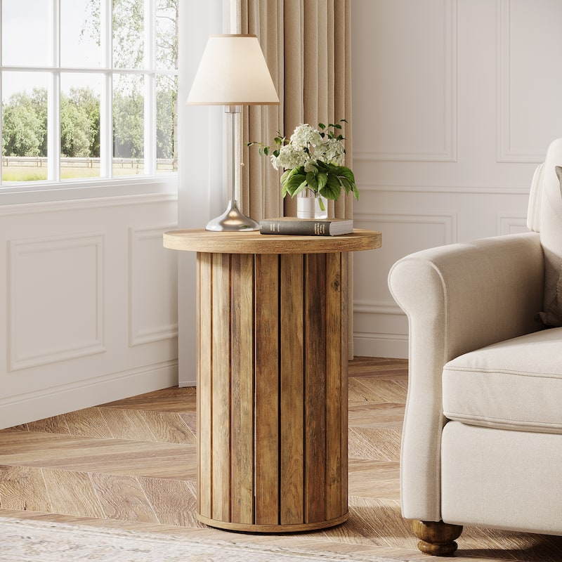 Small Round End Couch Side Table with Pedestal Base for Living Room