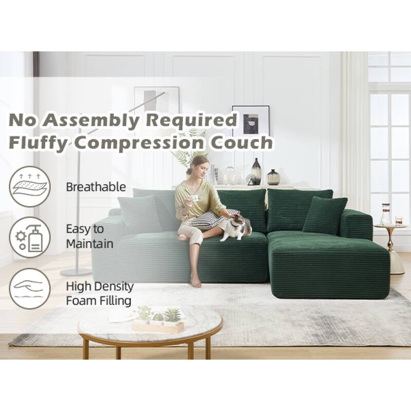 Roomfitters Modular Sectional Sofa L-Shape Cloud Couch with Oversized Right Facing Chaise, Memory Foam 2-Seat Sofa