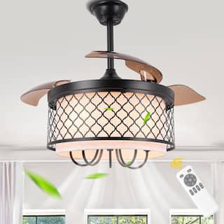 Oaks Aura 42 Inch Retractable Ceiling Fan with Light Drum Ceiling Fan DC Motor 6 Speed Bedroom Ceiling Fan - 42 Inch