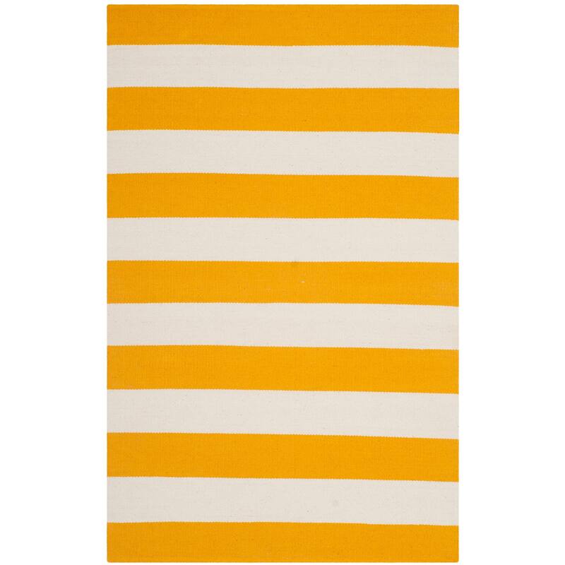 SAFAVIEH Handmade Montauk Caspian Stripe Cotton Flatweave Rug - 2'3" x 5' - Yellow/Ivory