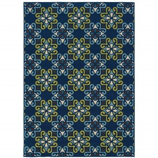 2' X 4' Blue Floral Stain Resistant Indoor Outdoor Area Rug - 6' x 7 ...
