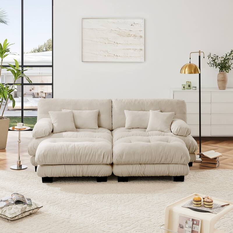 GDFStudio - Chenille 2-Seater Cloud Couch Sleeper Sofa with Round Bolster Armrests