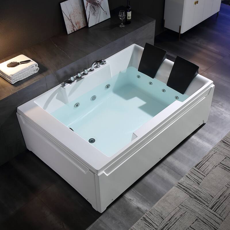 72 in. x 48 in. Left Drain Alcove Whirlpool Bathtub Lighted Rectangular Hydrotherapy Jetted Soaking Bath Tub in White