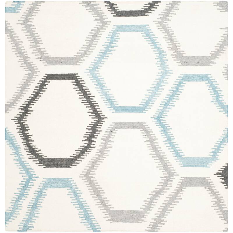 SAFAVIEH Handmade Flatweave Dhurries Solza Modern Wool Rug - 6' Square - Ivory/Multi