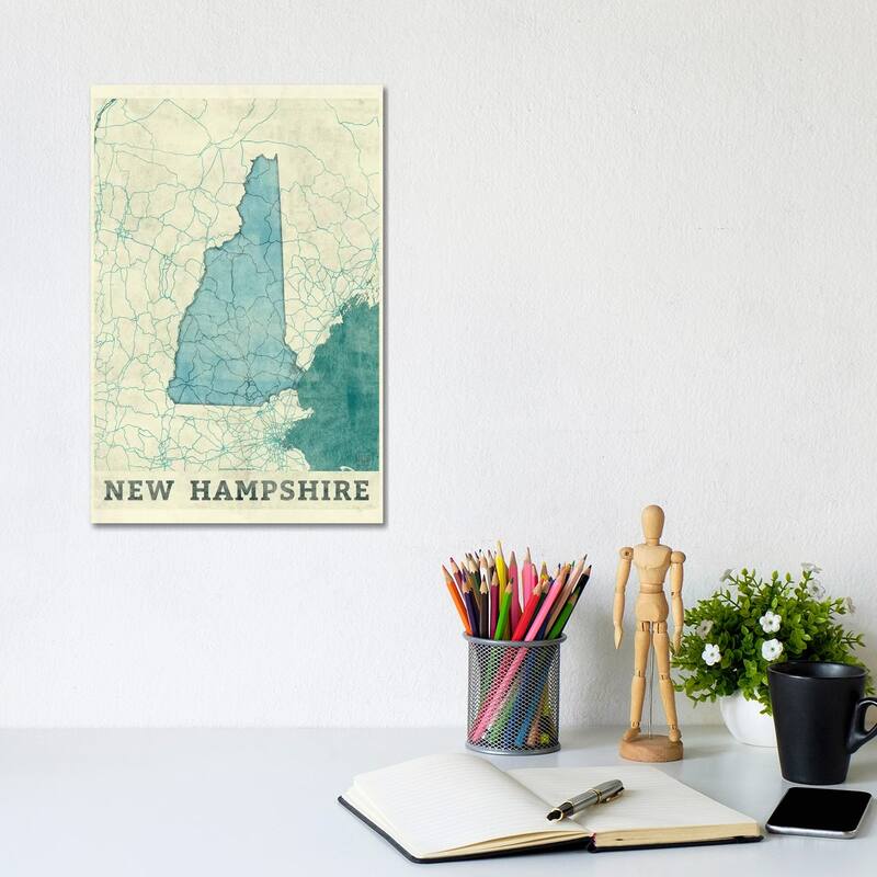 iCanvas "New Hampshire Map" by Hubert Roguski Canvas Print - 12x8x0.75