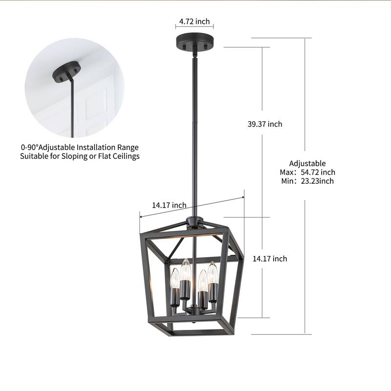 Starsky Mid-Century Modern Farmhouse 4 Light 14in Traditional Ceiling Light Geometric Lantern Chandelier