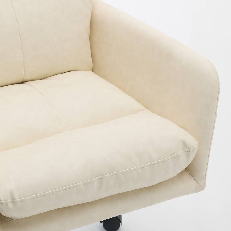 Anmytek White PU Leather Adjustable Height Office Chair for Bedroom Vanity