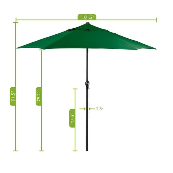 dimension image slide 1 of 8, Astella 9' Rd Outdoor Patio Umbrella, Crank Open Push Button Tilt with built in Wind Vent